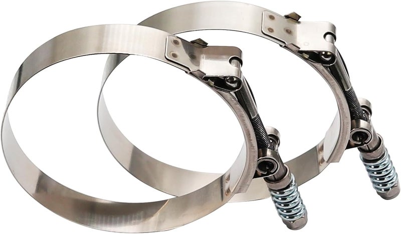 ROADFORMER 6" Heavy Duty T Bolt Hose Clamp Stainless Steel - Spring Loaded 158mm - 166mm for 6" I.D. Hose with 3mm - 6mm Wall Thickness, Auto-adjusting maintain Constant Tension (158mm - 166mm, 2 Pack) - Image 3